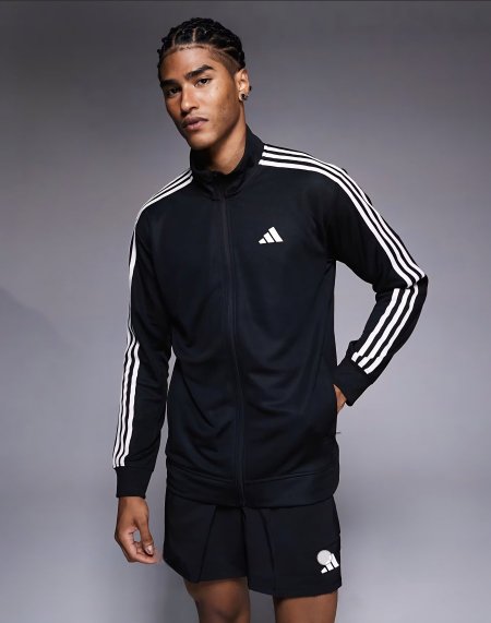Adidas Training 3 stripe track jacket in black